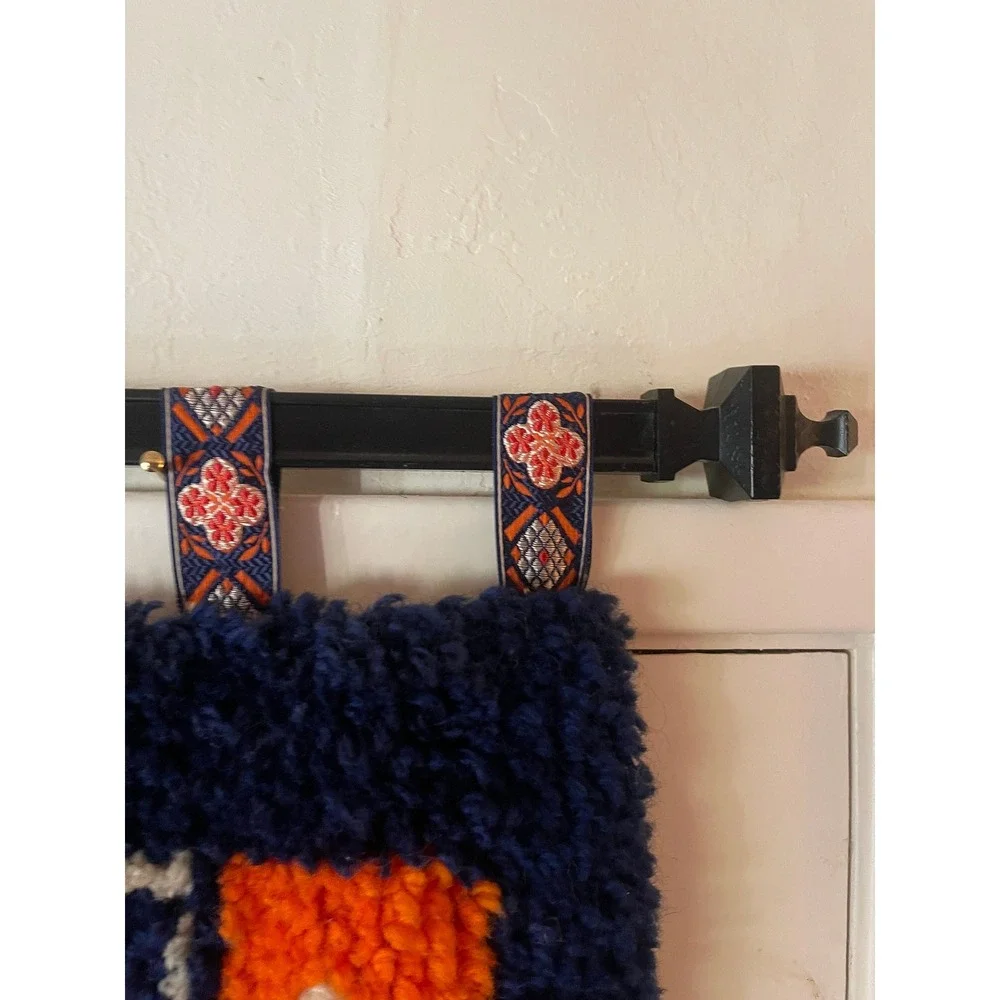 Vtg Japanese Cherry Blossom Latch Hook Wall Hanging Art 1970s Mid Century Rug XL